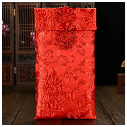 Chinese Style Brocade Red Envelope Bag Spring Festival Luck Red Packets Bag for Chinese Wedding Birthday Invitation Card Bag