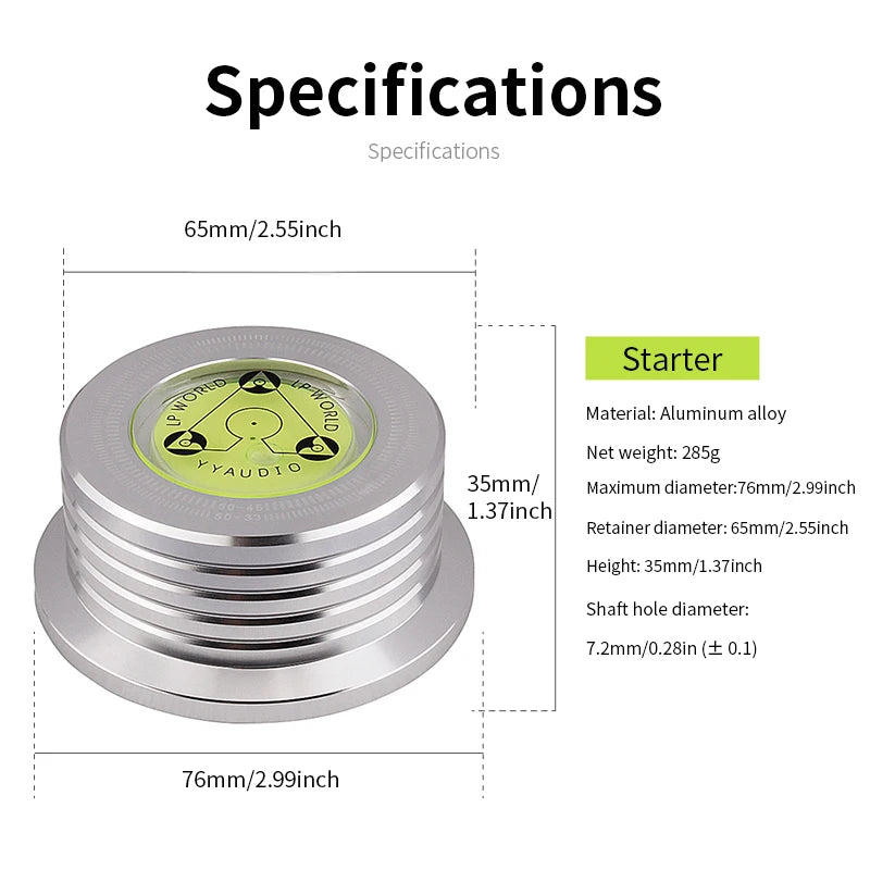 YYAUDIO Universal 50Hz LP Vinyl Record Player Disc Turntable Stabilizer with Level Aluminum Alloy Weight Clamp Music Player