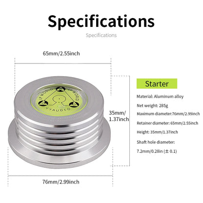 YYAUDIO Universal 50Hz LP Vinyl Record Player Disc Turntable Stabilizer with Level Aluminum Alloy Weight Clamp Music Player