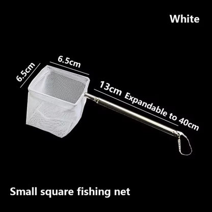 Aquarium Square Fishing Net With Suction Cup Extendable Long Handle Fishing Gear For Catching Fish Shrimp Tank Clean Accessories