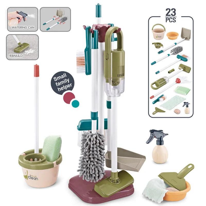 Pretend Play Cleaning Set and Sanitation Simulation Broom Vacuum Cleaner Tool Toy for Boys Girls Children's Cleaning Tool Toys