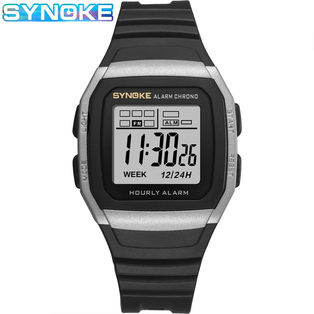 SYNOKE Digital Watch Student Electronic Outdoor Sports Boy Luminous Waterproof MultiFunction Watch Retro Square Watch