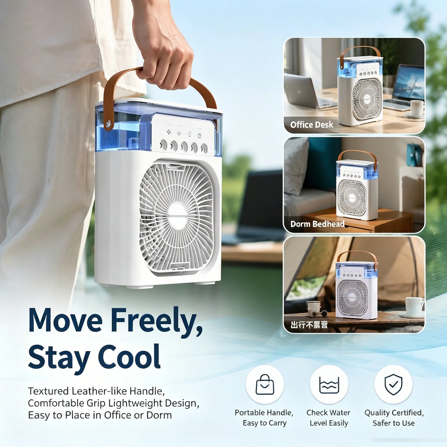 Lenovo 5 Holes Air Conditioner Fan USB Air Cooler Humidifier Water Portable Mist Spray LED Night Light Desktop Cooling Fan 2026