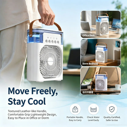 Lenovo 5 Holes Air Conditioner Fan USB Air Cooler Humidifier Water Portable Mist Spray LED Night Light Desktop Cooling Fan 2026