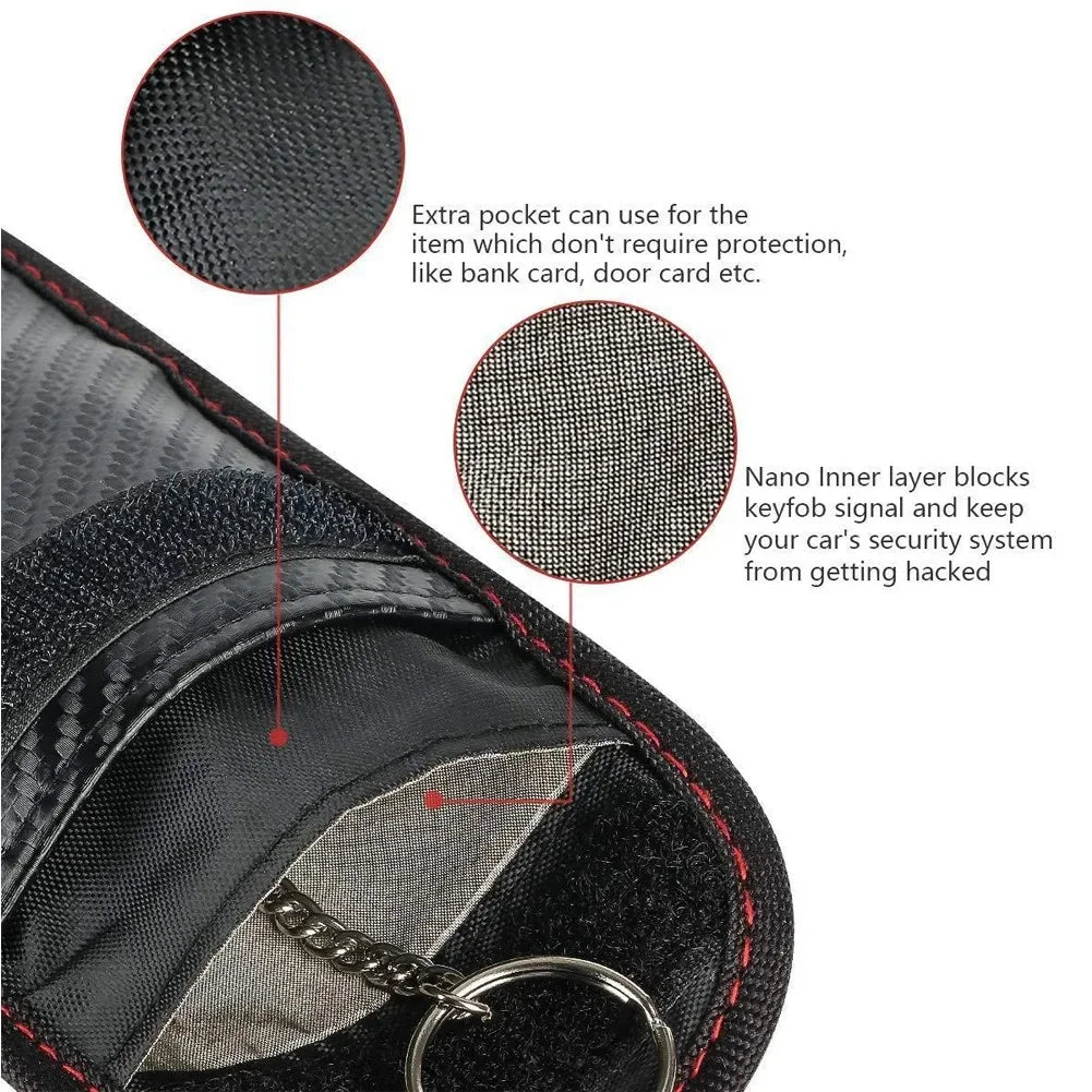 Faraday Bag for Key Fob Cage Protector Car RFID Signal Blocking Key Fob Protector Anti-Theft Pouch Double-Layers of Carbon Fiber