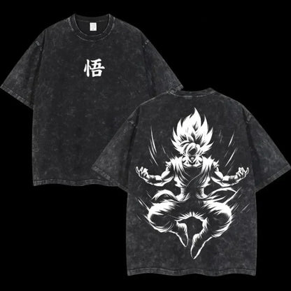 Anime Dragon Ball Cosplay Washed T-Shirt Cotton Short Sleeve Loose Large Casual Sports Fitness T-Shirt Men's Harajuku Clothing