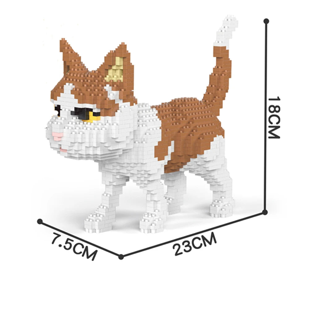Knew Built Adorable Cat Mini Model Building Blocks 4 Expressive Faces Option in Orange and Cow Patterns for Kid Toys and Pet Fan