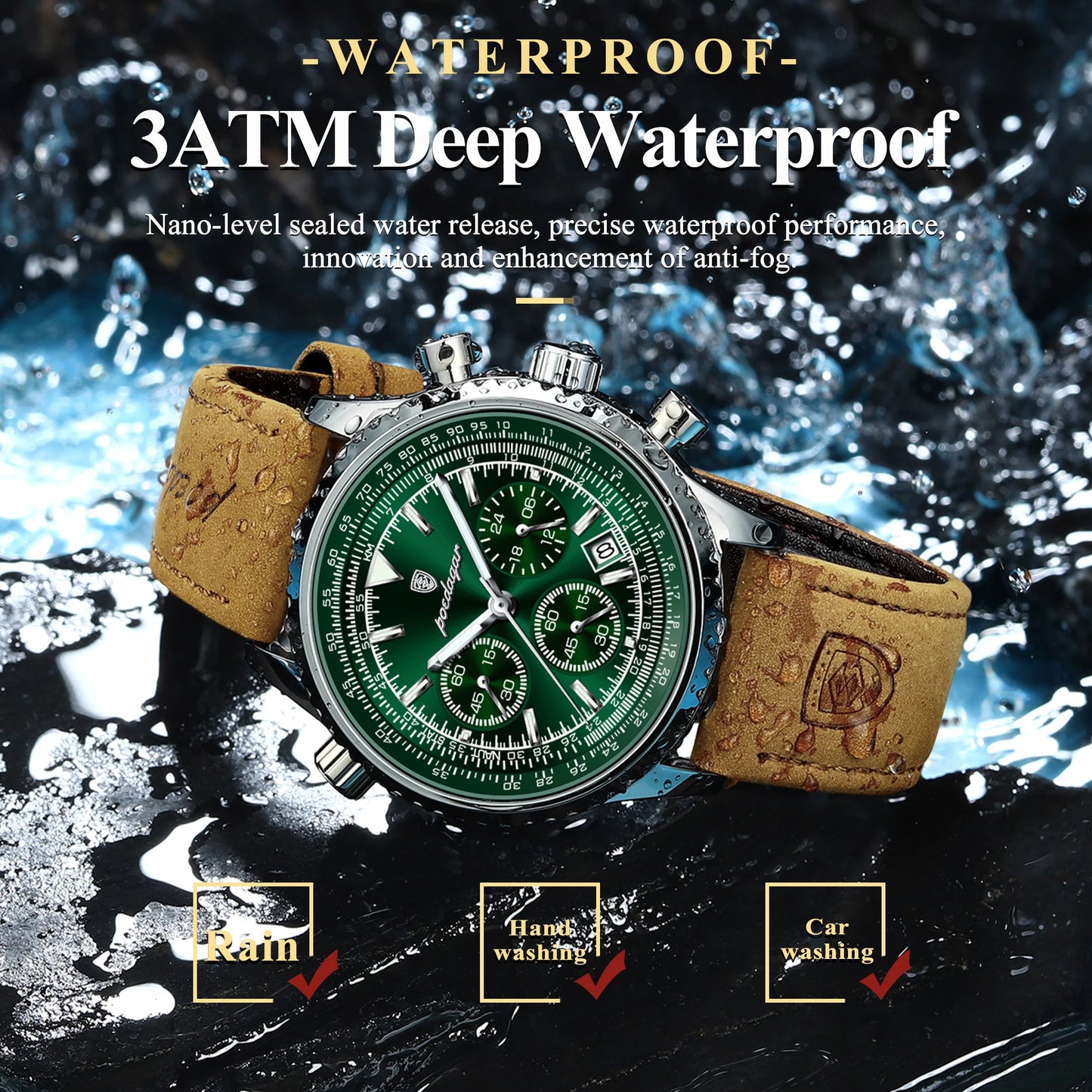 POEDAGAR Luxury Business Men's Watch Waterproof Luminous Date Chronograph Leather Man Clock Fashion Quartz Watches For Men Reloj