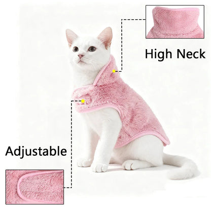 Cute Pet Jacket Coat Adjustable Soft High Neck Kitten Apparel Reversible Warm Fleece Autumn Winter Costume For Small Cats Sphynx