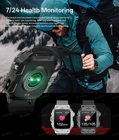 2025 New Military Smart Watch Men IP67 3ATM Waterproof Outdoor Sports Fitness Tracker Health Monitor 1.44Inch BT Call Smartwatch