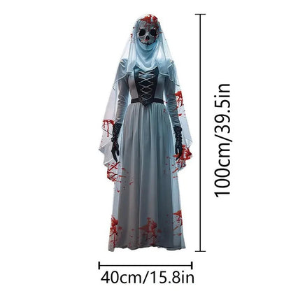 Eerie Bride Skull Halloween Decorative Background; Ghastly Indoor-Outdoor Haunted House Party Accessories.