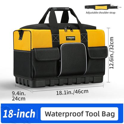 WINHUNT Heavy-Duty Tool Bag with Wide Mouth & Molded Bottom - Adjustable Shoulder Strap, Durable Polyester, Yellow/Black