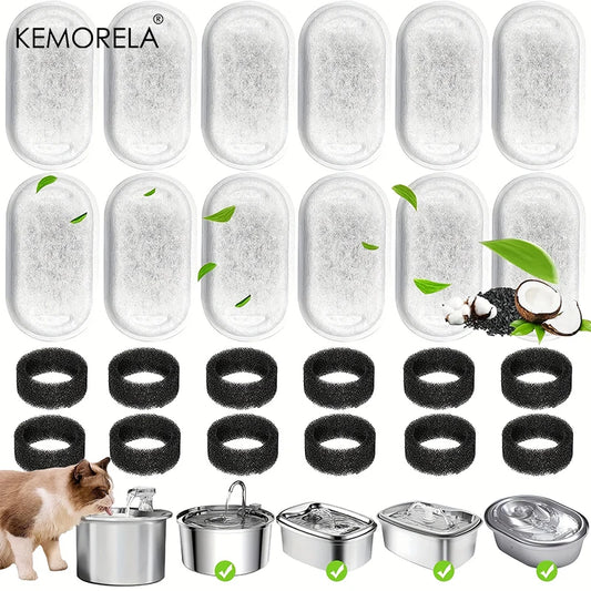 KEMORELA 12/15PCS Cat Water Fountain Activated Carbon Sponge Filters for Stainless Steel Water Dispenser Pet Care Accessory