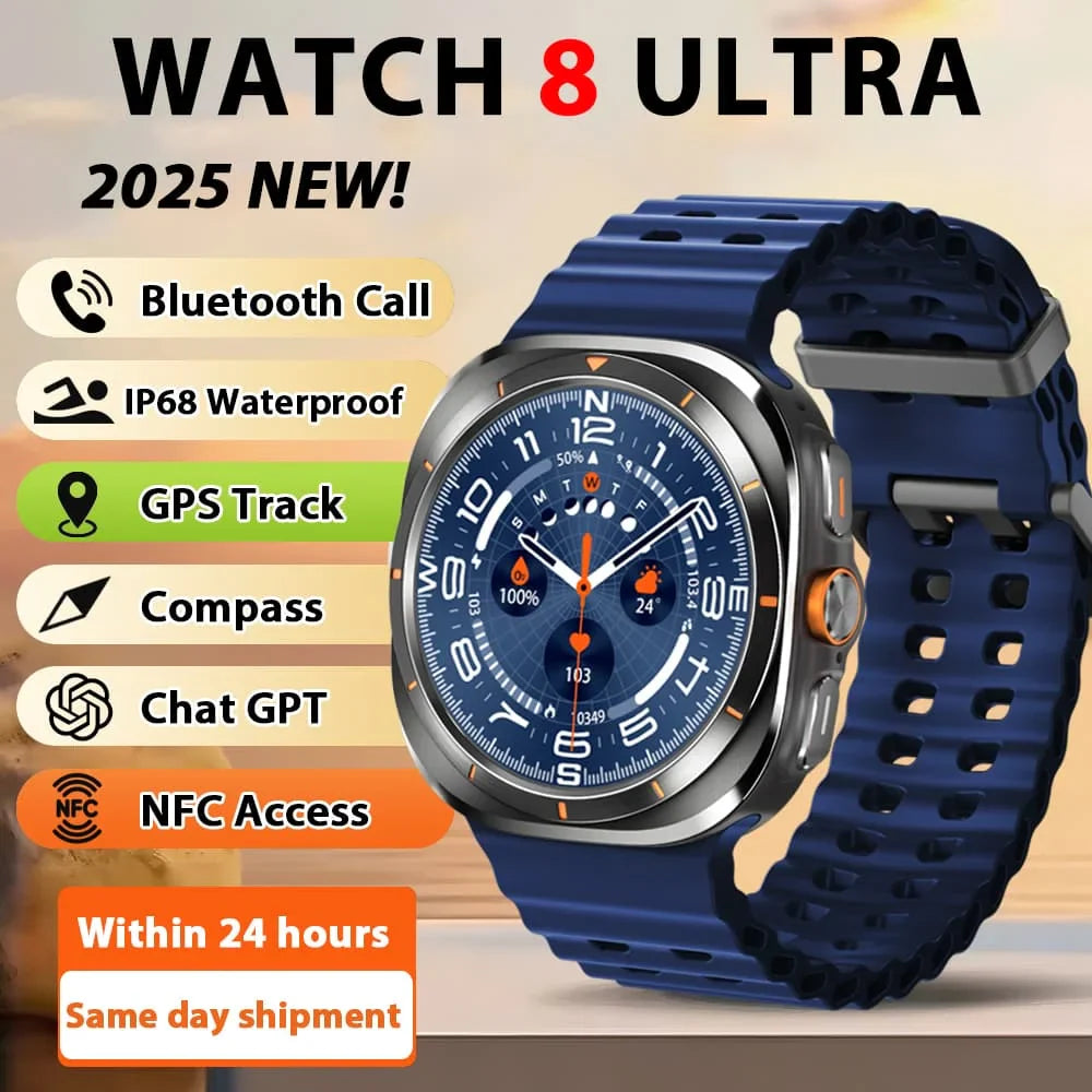 Smart Watch 8 Ultra 2025 Color Matching GPS Compass Smart Watch BT call NFC IP68 Waterproof 4GB Health monitoring Reduction 100%