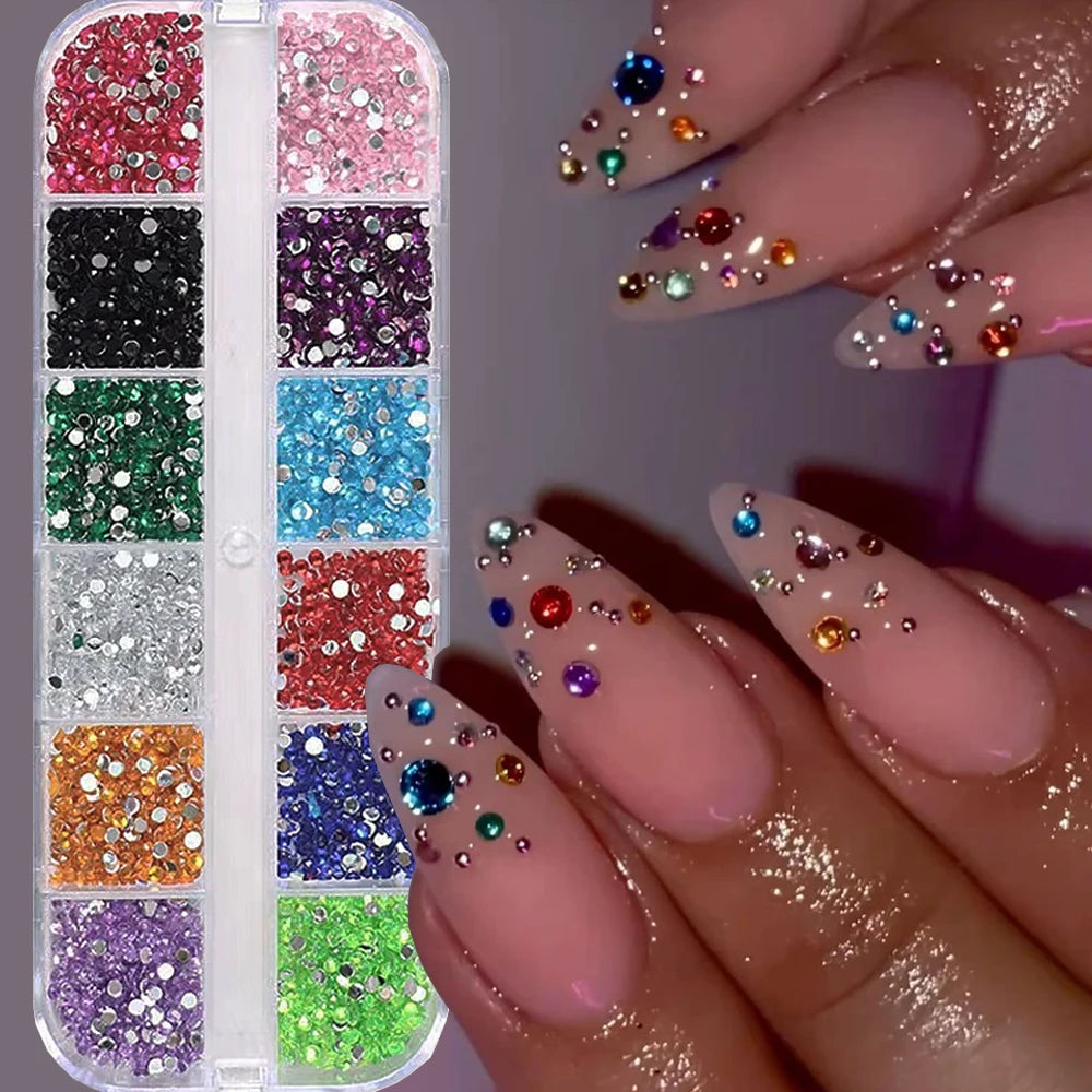 12Grids Mixed Mini Christmas Gems Nail Charms 2mm Luxury Crystal Nail Glitter Rhinestone Red/Green Flatback Christmas Nail Parts