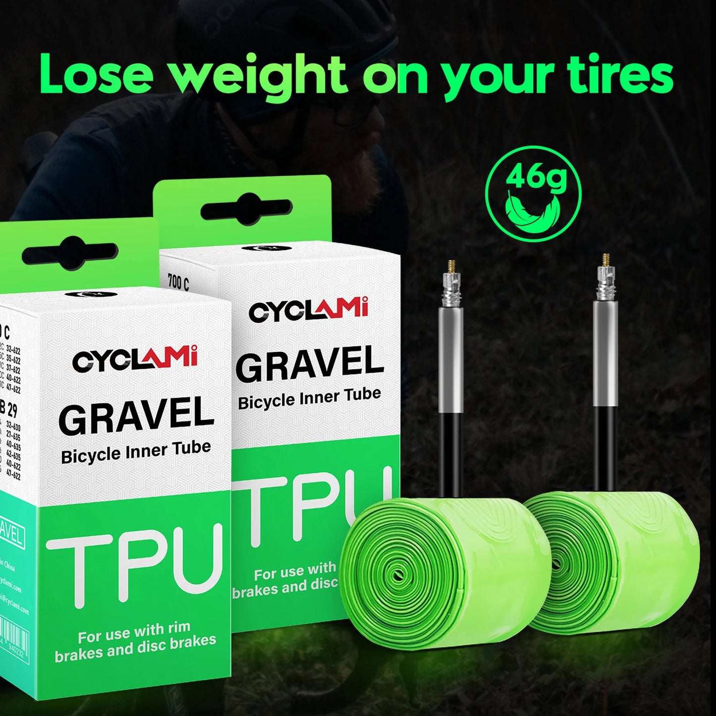 2 pcs CYCLAMI Ultralight Gravel Bike TPU Inner Tube Tire Road MTB 29 French Valve FV 45mm 65mm For 700C 32C 35C 37C 40C 47C