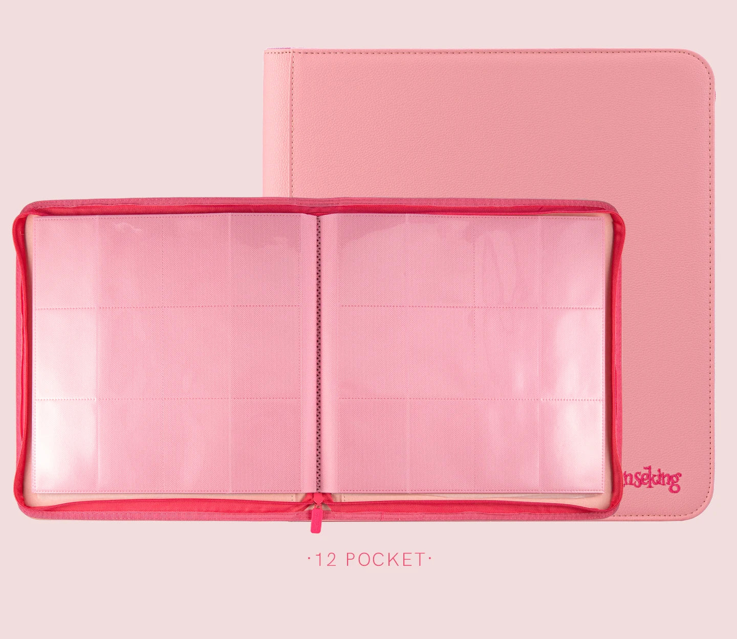 Premium Zipper 4/9/12 Pocket PU Card Binder - Aesthetic Pink & White Album for Pokemon Cards, Game Collection & Fan Photos