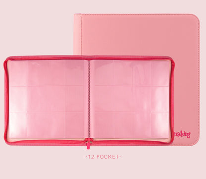 Premium Zipper 4/9/12 Pocket PU Card Binder - Aesthetic Pink & White Album for Pokemon Cards, Game Collection & Fan Photos