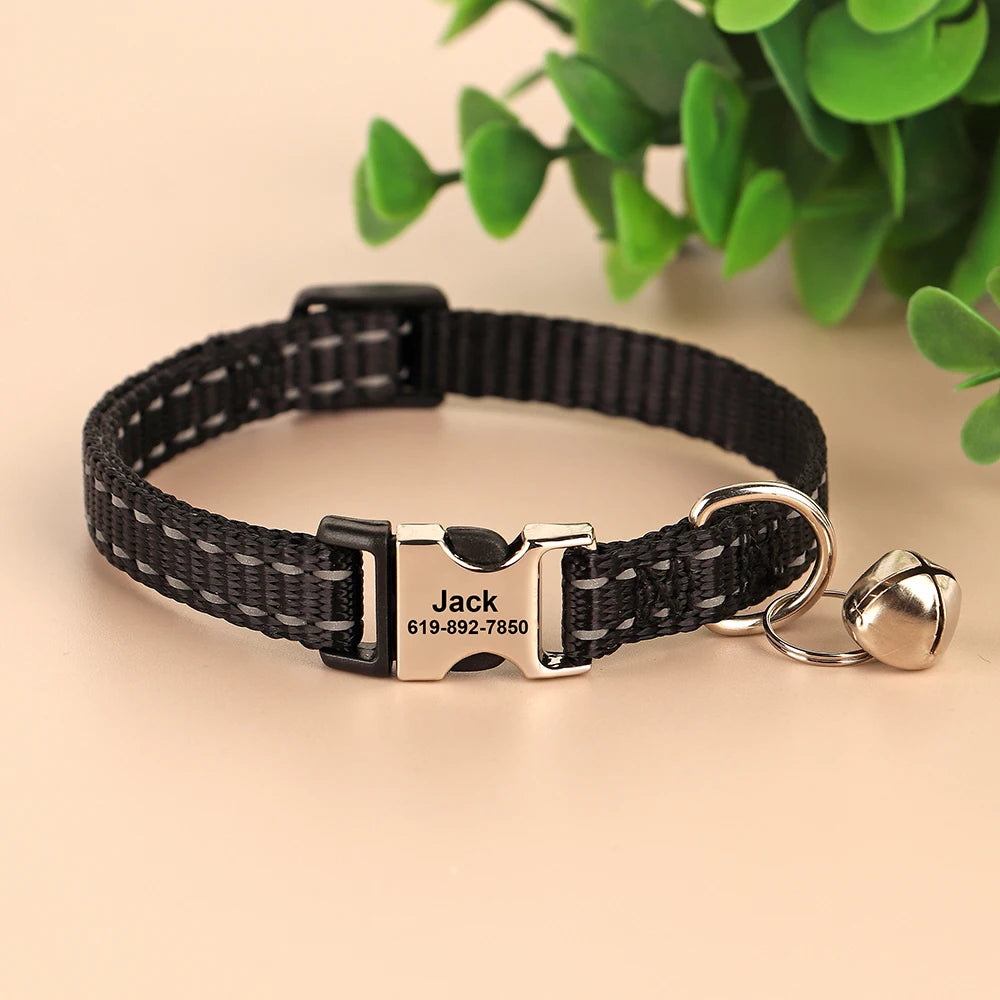Personalized Printed Cat Collar Adjustable Kitten Puppy Collars With Free Engraved ID Nameplate Bell Anti-lost Cats Collars