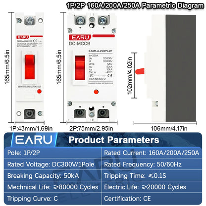 DC 300V 600V DC Solar Molded Case Circuit Breaker MCCB Overload Protection Switch Protector for Solar Photovoltaic PV 125A 250A