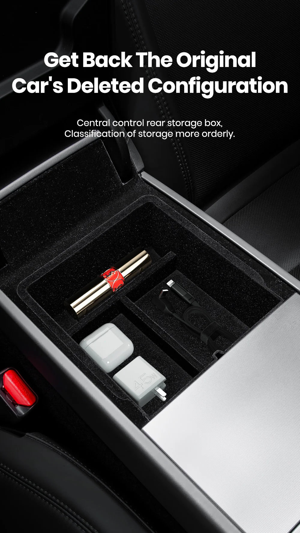 YZ For Tesla Model 3 Highland 2024 Model Y Juniper 2025 Storage Box Center Armrest Hidden Box Cup Holder Organizer Accessories