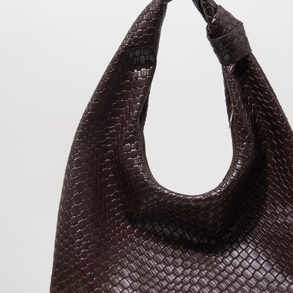 Vintage Faux Woven Leather Shoulder Bag, Women's Handbag, Large Capacity Tote Bag, Crescent Bag, Zipper Underarm Bag, Daily Commuter Bag (Random Pattern)