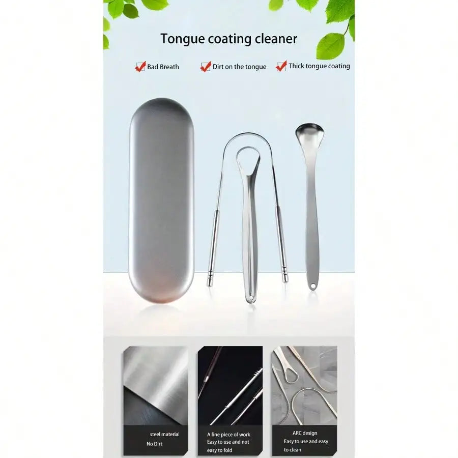 1/2/3/4pc Tongue scraper iron box set,U-Shaped Stainless Steel Tongue Scraper,reduces bad breath, stainless steel tongue cleaner