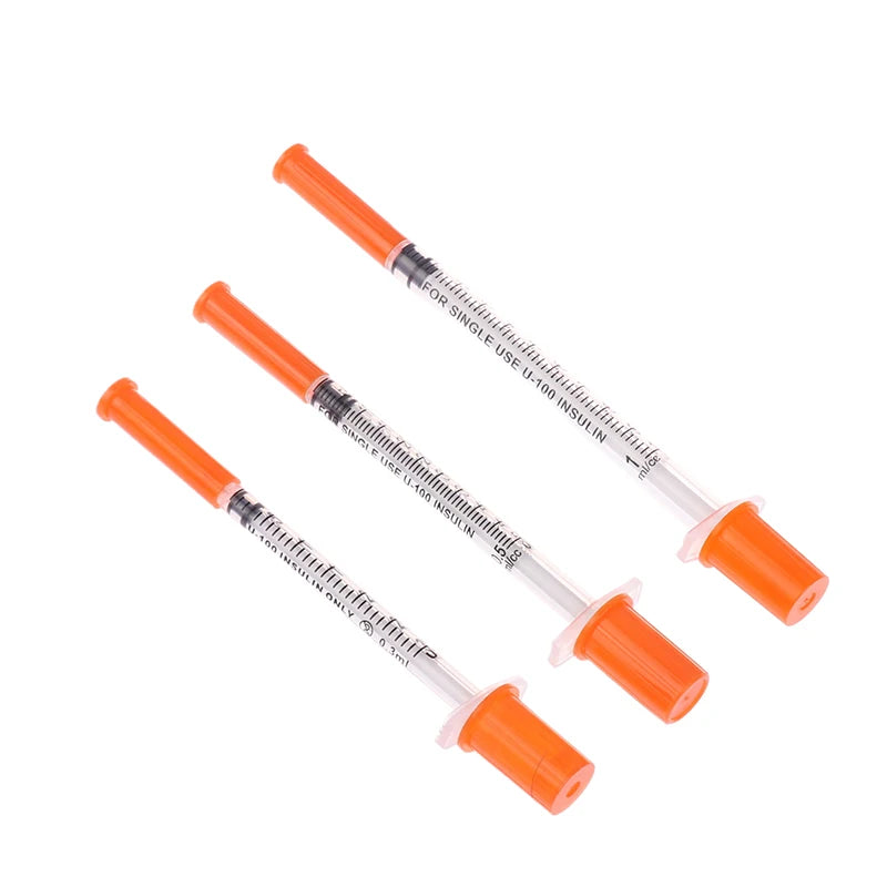 5Pcs 0.3/0.5/1ML Disposable Plastic Veterinary Syringe Orange Cap Sterile Insulin Syringe With Needles For Pet Farm Animal