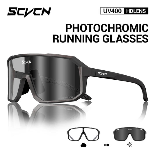 SCVCN Photochromic Cycling Sunglasses Outdoor Cycling Road Mountain Bike Glasses Men and Women Casual Hiking Windproof Glasses