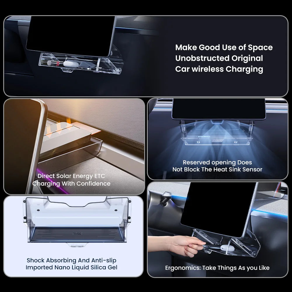 YZ For New Tesla Highland Model 3 Y Juniper Tray Magnetic Under Screen Fold Storage Box ETC Screen Storage Box Accessories