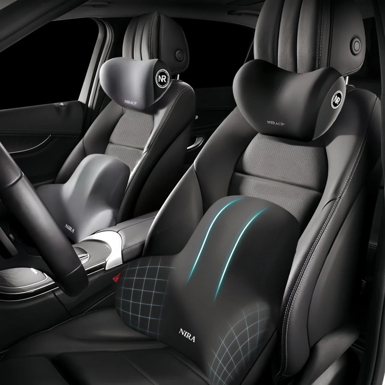 Car Memory Foam Lumbar Support Cushion, Polyester Fabric, Anti-Slip, Washable, Ergonomic Design, Slow Rebound Memory Material