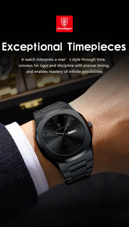 POEDAGAR Original Luxury Men's Watch Waterproof Week Date Fashion Men Wristwatch Quartz Stainless Steel Man Watches Reloj Hombre