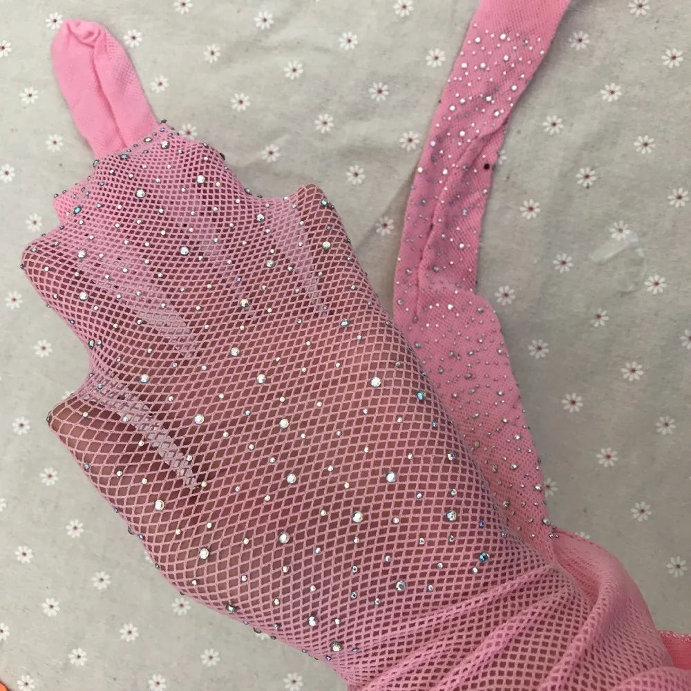 Child Fish Net Rhinestone Stretchy Tight Performance Costume Fishnet Legging Princess Baby Girls Shining Diamonds Mesh Pantyhose