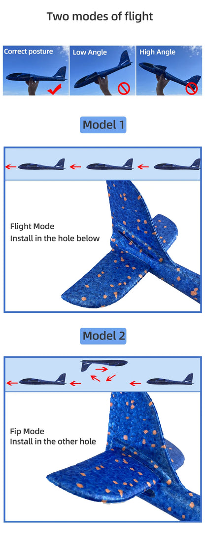 50/33CM Big Foam Plane Glider Hand Throw Airplane LED Inertial EPP Bubble Planes Outdoor Launch Kids Toys for Children Boys Gift
