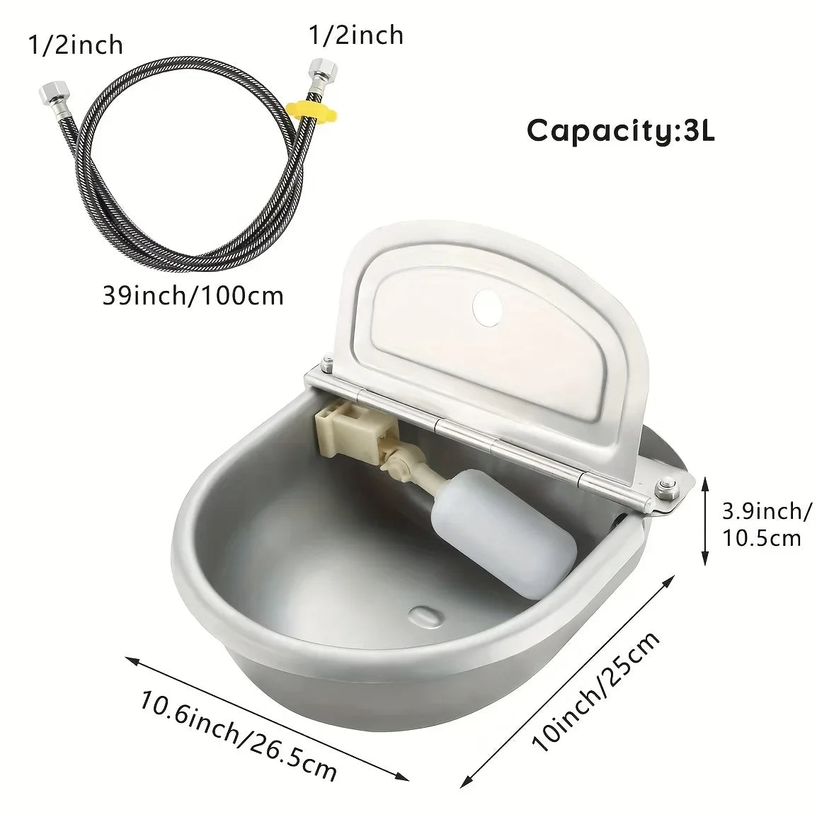 Damaly，Automatic Gravity-Fed Outdoor Pet Water Dispenser Bowl with Built-In Reservoir,  Dogs, Cats,Easyclean Material