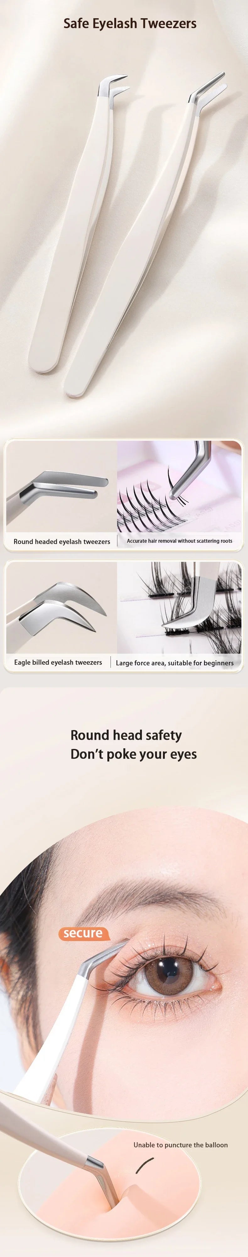 Multifunctional Tweezers Stainless Steel Eyelash Tweezers Grafting False Eyelash Patches False Eyelash Aids Portable Tweezers Be