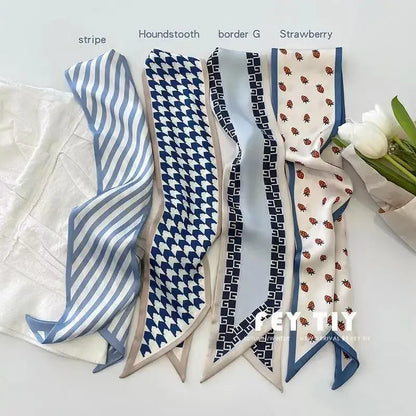 Set Series Silk Satin Scarf Women Cloth Hair Bands Headdress Accessories Lady Scarves Ribbon Neck Ties for Bag Handle/4pcs
