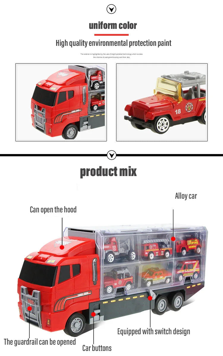 10 In 1 Construction Toys Truck Storage Die-cast Vehicle Transporter Car Set Excavator Dump Truck Digger Backhoe for Kids Gift