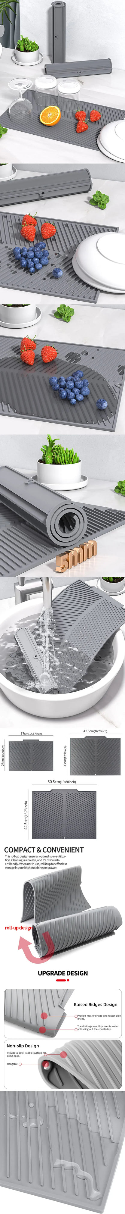 S/M/LSilicone Draining Board Mat Drying Pad Folding Heat  Machine Mat with Raised Edges Countertop Mats Dish for Kitchen Pot Cup