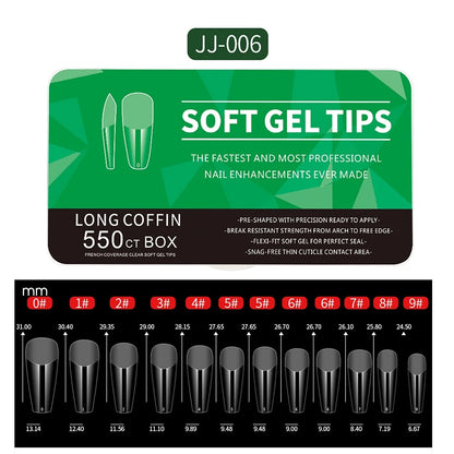 550pcs Soft Gel Nail Tips Medium Short Almond Coffin Full Cover Matte Extension Tool Acrylic Press on Nail French Manicure Decor