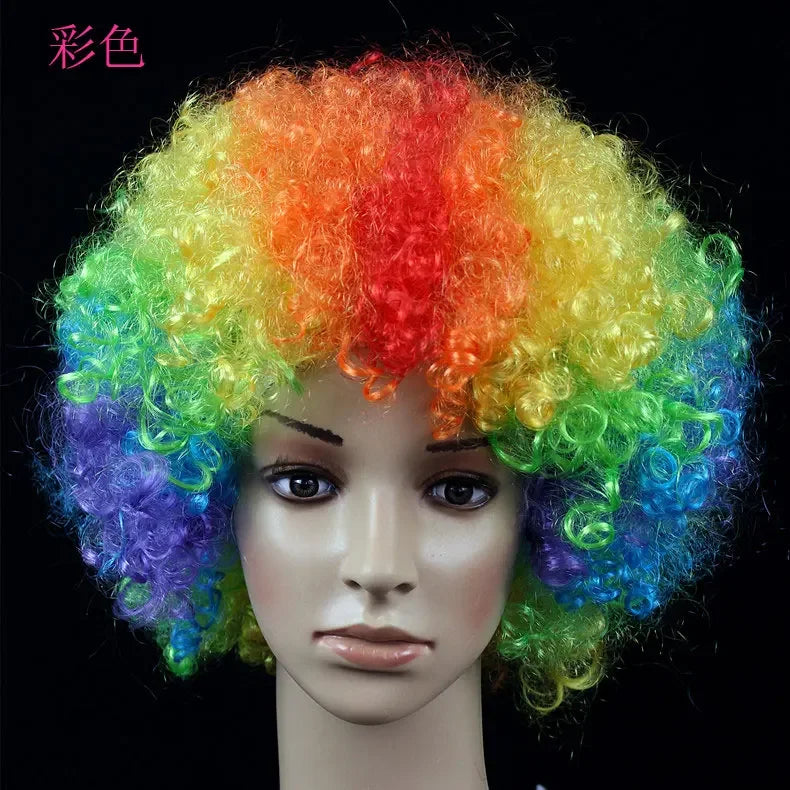 Afro Curly Clown Wigs Funny Cheerleading Wig Clown Props Football Fans Wavy Synthetic Wigs for Performance Halloween Cosplay