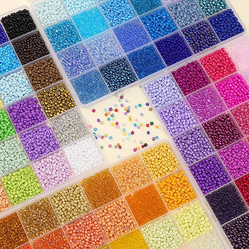 24 Grid 3mm Premium Glass Rice Beads Set 5200pcs Tiny Seed Beads Box Kit for Bracelet Necklaces Jewelry Making DIY Craft Beading