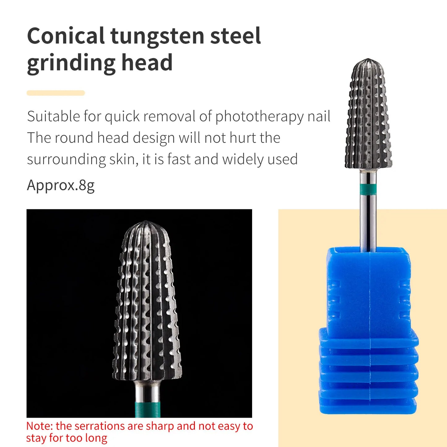 5 In 1 Tungsten Carbid Nail Drill Bits Milling Cutter For Remove Nail Polish UV Gel Tapered Safety End Cut Manicure Tools Golden