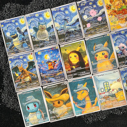 18pcs /setDIY PTCG 2023 SVP EN VAN GOGH PICHU GREY FELT HAT MEWTWO Charizard Self Made Single Card Classic Game Anime Cards Gift