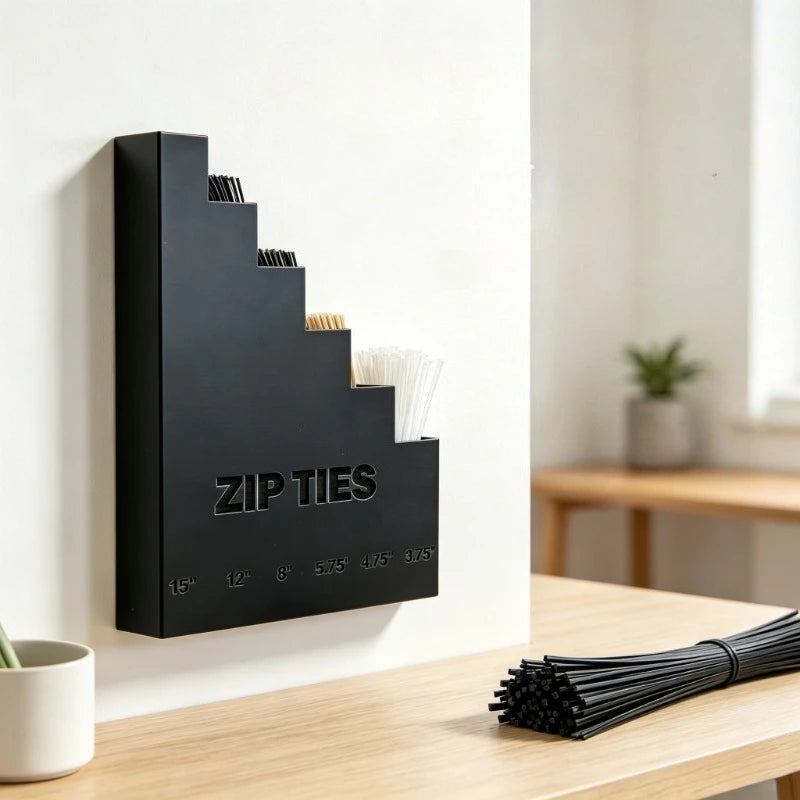 Heavy Duty 3D Printed Wall Mount Zip Tie Organizer, Multi-Size Cable Tie Storage Dispenser for Garage Workshop
