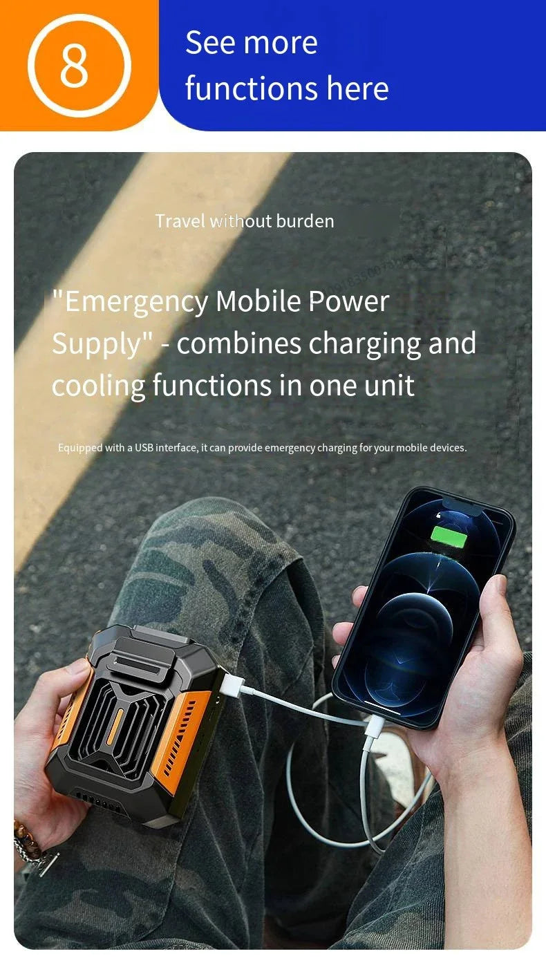 HOMFISH Personal Belt Clip Fan Portable Power Bank Flashlight Wearable Fan Hanging Neck Fan for Outdoor Works Hiking Camping