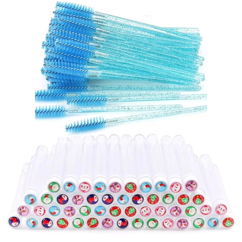 100/50pcs Christmas Eyelash Brush Tube Reusable Eyebrow Brushes Mascara Wand Dust-proof Storage Tubes Cosmetics Makeup Tools
