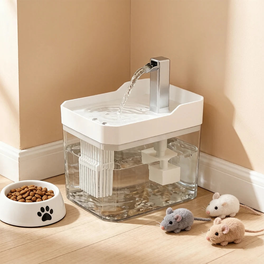 Cat Water Fountain with Auto Filter Transparent Anti-Dry Burning Recirculating Dispenser Includes Pump for Cats