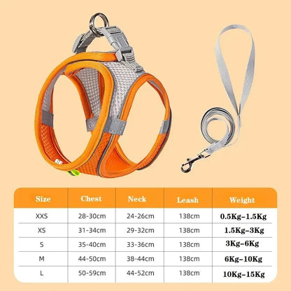 Soft mesh dog chest strap, suitable for training walks, adjustable dog vest, suitable for small and medium-sized dogs and cats
