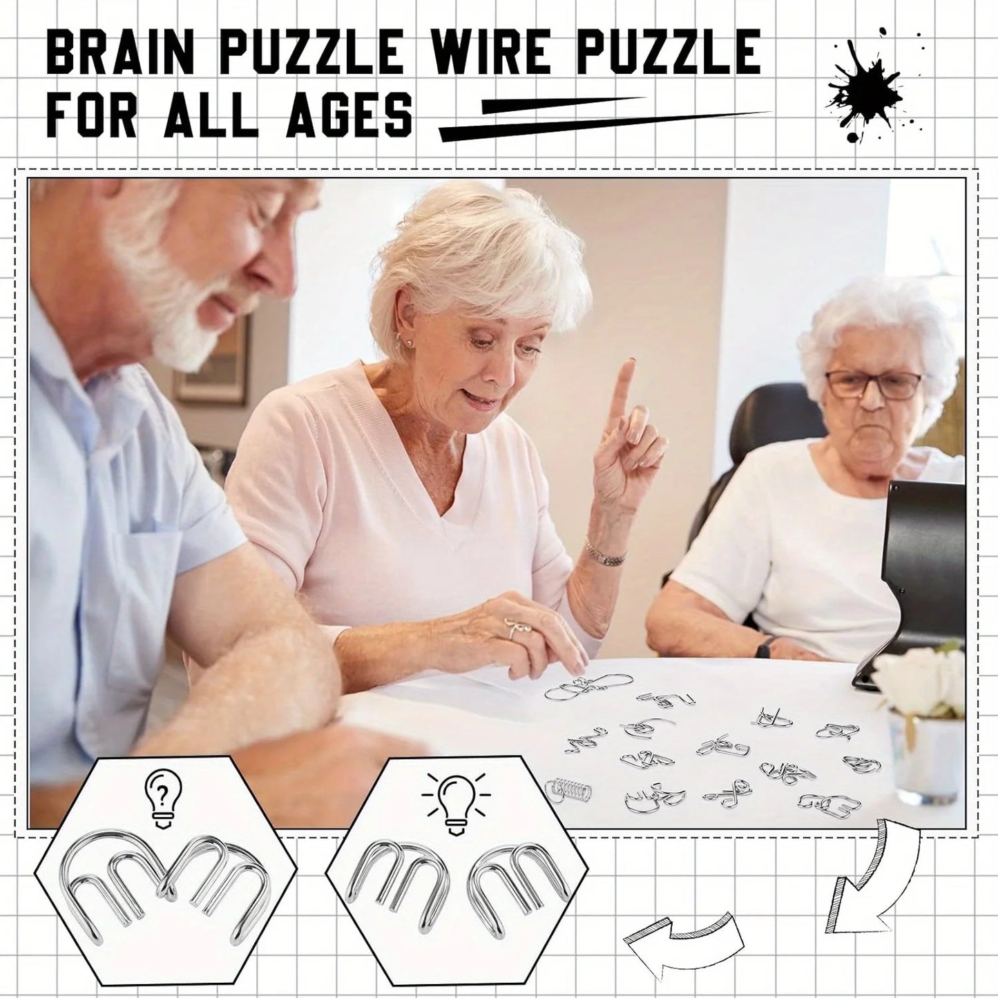 Metal Wire Puzzle Set,Brain Teaser IQ Test Disentanglemen Iron Link Unlock Interlock Game Chinese Ring Magic Trick Toy